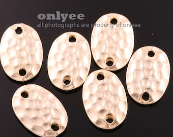 12pcs-16.5mm x11mm Matte Gold Brass Hammered Oval Two loops for jewelry making, bracelets ,craft supplies , jewelry Connectors (K1199G)