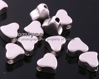 6pcs-5mmX5.5mm Matt Rhodium plated over Brass heart beads, love beads, heart spacers Charm/Connector(K1337S)