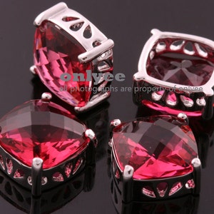 2pcs-10mmX10mmX6.5mmRhodium plated Brass Framed Faceted Square Glass Connectors,Pendants-Ruby(M348S-I)