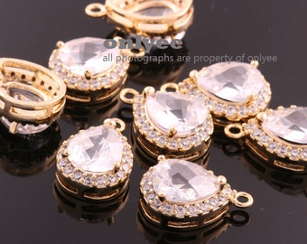 10pcs-16mmX11mmBright Gold plated (clear)LUX Cubic zirconia Tear Drop Pendants014(M347G)