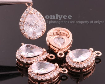10pcs-16mmX11mmBright Rose Gold plated (clear)LUX Cubic zirconia Tear Drop Pendants014(M347R)