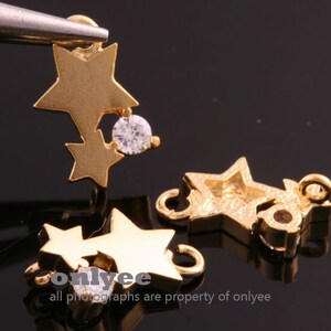 2pcs-11mmX7.5mm Matte Gold plated Brass Two Star With Cubic,CZ Charms pendant connector(K092G)