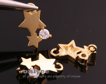 2pcs-11mmx7.5mm Matte Gold Plated Brass Two Star With Cubic 2pcs-11mmx7.5mm Matte Gold Plated Brass Two Star With Cubic