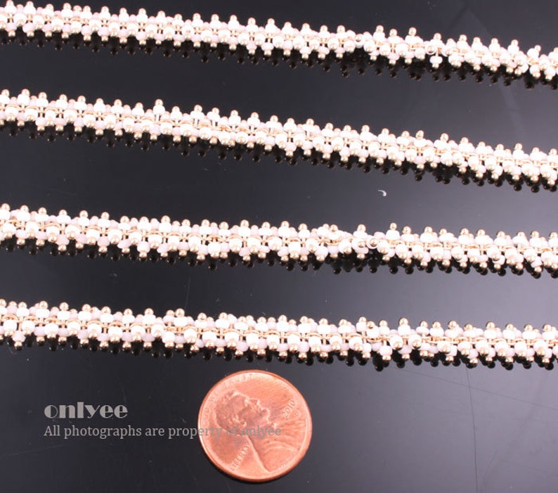 N121G 3FT - Chain Multe Lacy White Seed Glass Bead Gold Plated over Brass 7.6mm 1yd