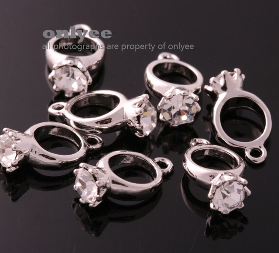 2pcs-12mmx6.5mm Gold Plated Brass Mini Ring CZ Charms