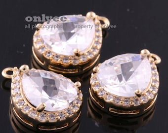 2pcs-18mmX13mm Vergulde (helder)LUX Zirkonia Tear Drop Hangers063 (M306G)