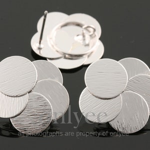 1pair/2pcs-19mmX19mm Matte Rhodium Plated over Brass simple combined circles, 92.5 sterling silver post Earring(K1580S)