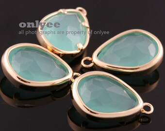 2pcs-17mmX10.5mBright Gold Faceted NEW Style Tear Drop With Glass pendants-MINT(M395G-C)