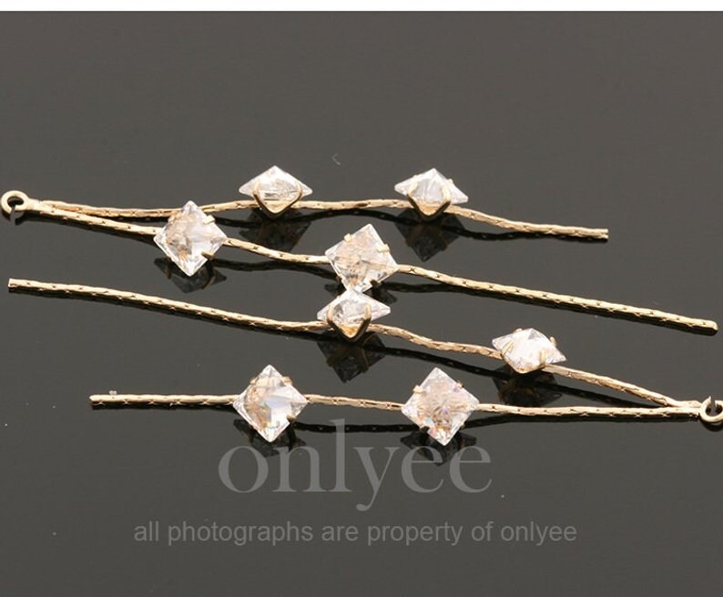 2pcs-66mmx7mm Bright Gold Plated Over Brass Four Dangling