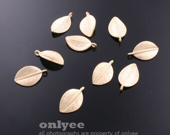 4pcs-13mmX8mm Matt Gold plated over Brass Nature small leaf Charm/Connector(K585G)