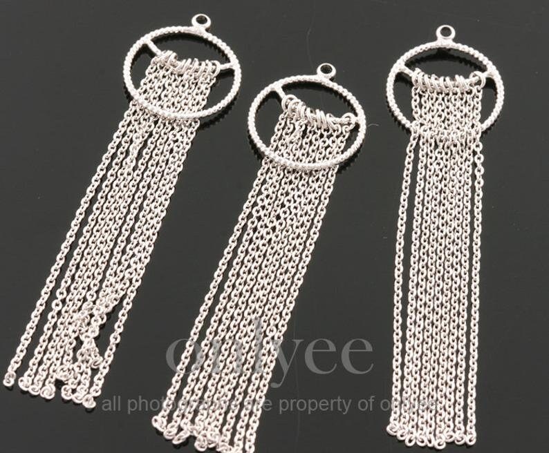 TA0104S 2PCS-62mmX15mm Rhodium plated Brass Long Round Chain tassels jewelry tassels Deco