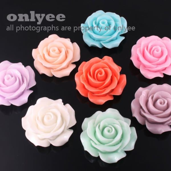 50%off 8pcs-30mm Large Detaied Leaves Rose Resin Cabochons -8colors(J106)