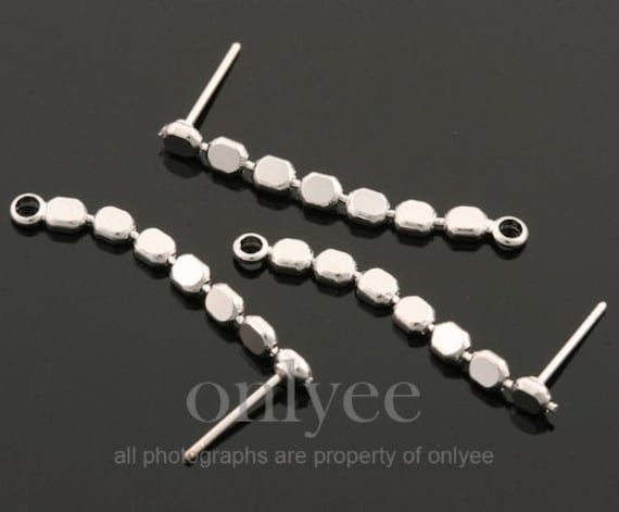 2pair,4pcs-31mmX3mm Bright Rhodium Plated over Brass connected circle pendant earring,earring post,connector, pendant (K240S)