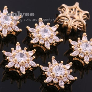 2pcs-12mmX10.5mm Bright Gold plated (clear)LUX Cubic zirconia Flower bouquet pendants, cz crystal charms, bridal jewelry weddings (K930G)