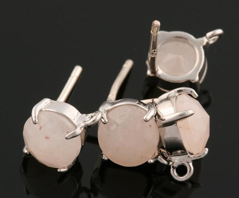 1pair2pcs-10mmX7mm Bright Gold plated Brass round natural stone earrings Rose Aventurine SA0181G-A 925 sterling silver post Earring