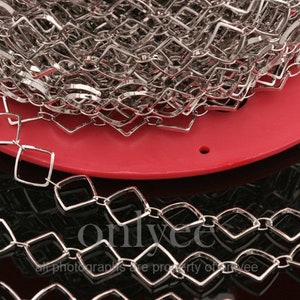 1 Meter(1YD)-10mm Bright Rhodium plated over Brass, chain with Square connector,oval connector,Jewelry Supply,Chain,Necklace(N147S)