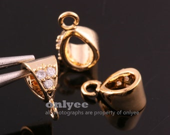 4pcs-10mmX5.2mm Gold plated Bress Cubic zirconia Pendant Clasp,Bail Connector(K816G)