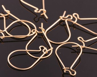 10pair/20pcs-24mm x 12mmBright Gold plated Brass High quality delicate kidney ear wires earwires earrings(K036G)