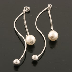 2pcs-50mmX4mm Bright Rhodium plated over Brass line wiht ball and pearl chain, Pendant, Jewerly Supply, Connector (K1733S)