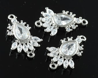 2pcs-16mmX10mm Bright Rhodium plated Brass Cubic zirconia Baroque Connectors(K2050S)