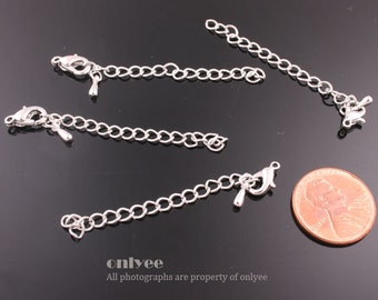 10Sets-50mm Bright Rhodium extender chains with a clasp for jewelry making supplies0102(K212S)