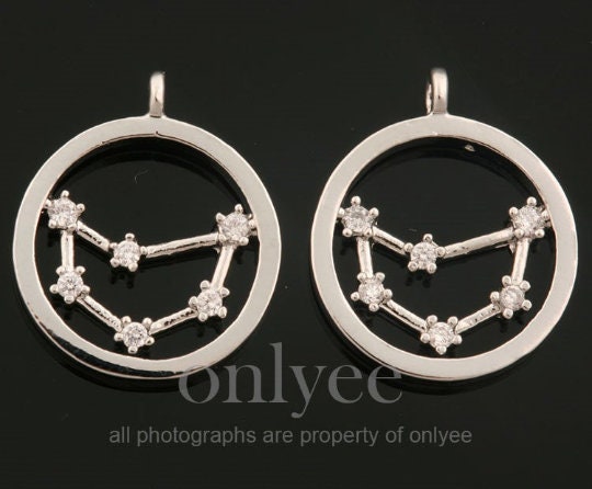 2pcs-12mmx10mm Bright Rose Gold Plated Brass Zodiac Sign