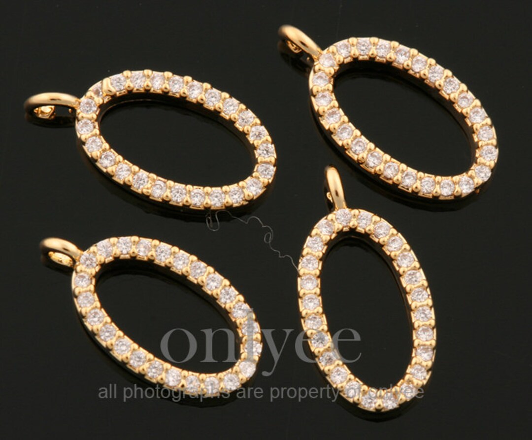 2pcs-12mmx6mm Bright Gold Plated Over Brass Mini Oval Cubic
