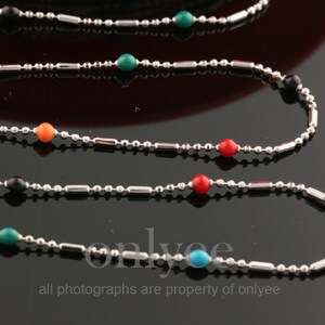 1 Meter(1YD)-28mm between beads, Bright Rhodium plated over Brass, Simple Basic chain with colorful beads, Jewelry pendant,Chain(N150S)