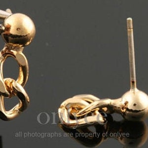 1p/2pcs-16mmX5mmBright Gold Plated over Brass ball with chains earring post,Pendant,92.5 Sterling silver(K1624G)