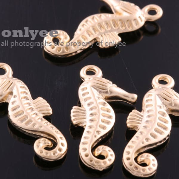 4pcs-23mmX12mmMatte Gold plated Brass Hippocampus setting for jewelry Charms pendant connector(K1211G)