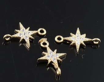 2pcs-12.5mmX8.5mmGold plated Brass cubic zirconia in brass Star setting connecters for jewelry  Charms pendant connector(K622G)