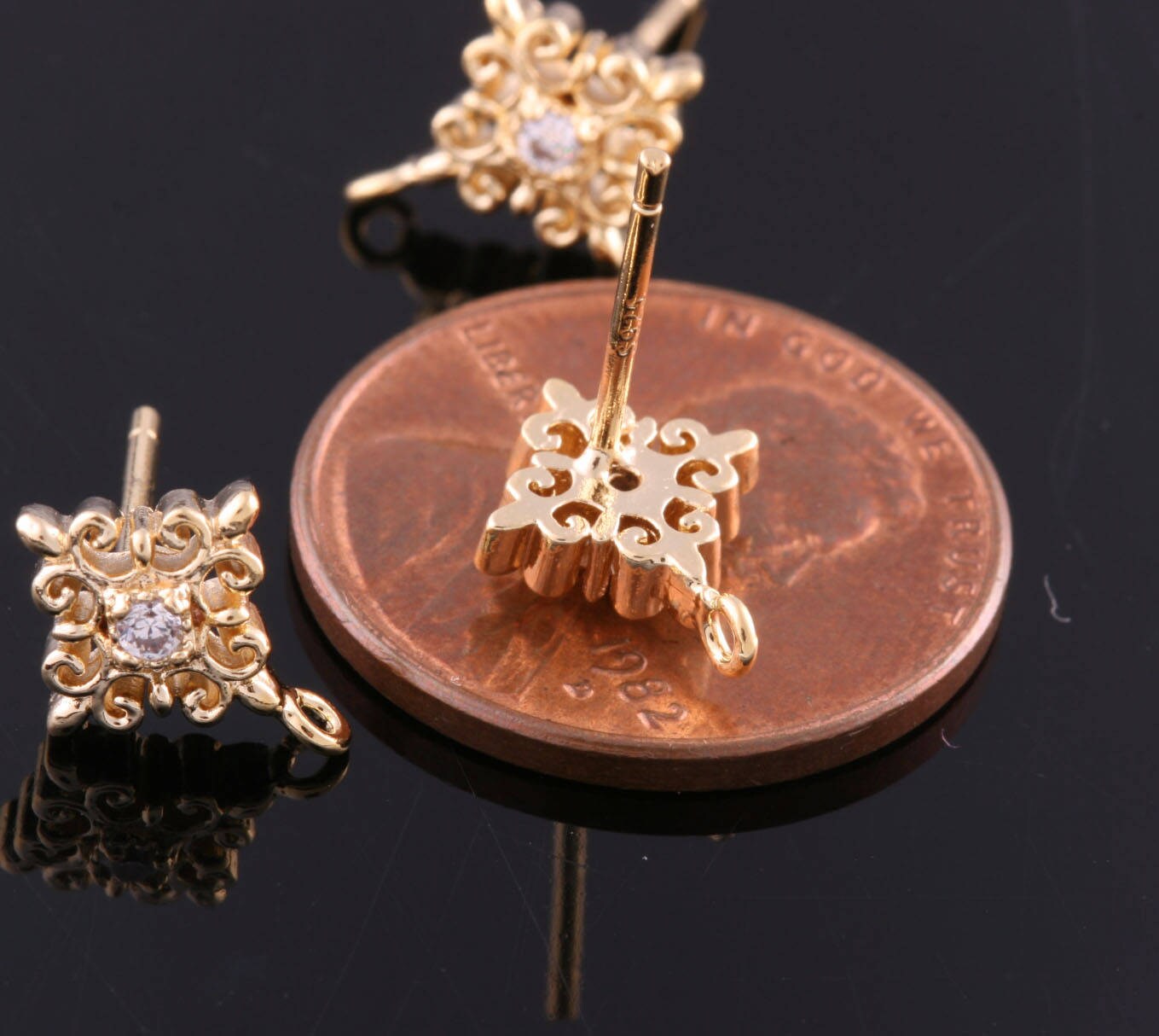1pair/2pcs-10.5mmx8.5mm Rhodium Plated Over Brass Baroque