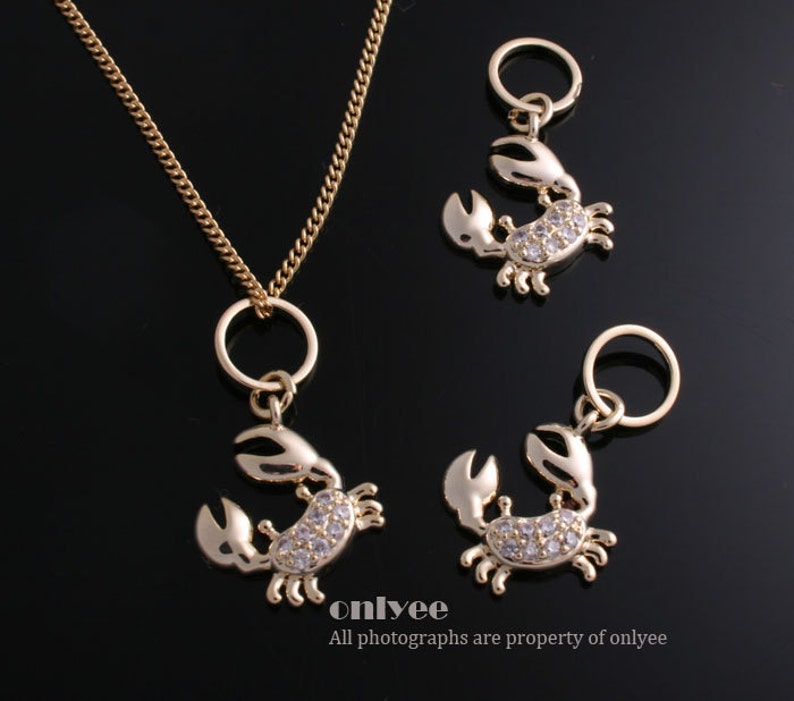 2pcs-27mmX14mmMicro pave Rhodium plated high grade beads Lovely Crab pendant, CharmK533S image 2