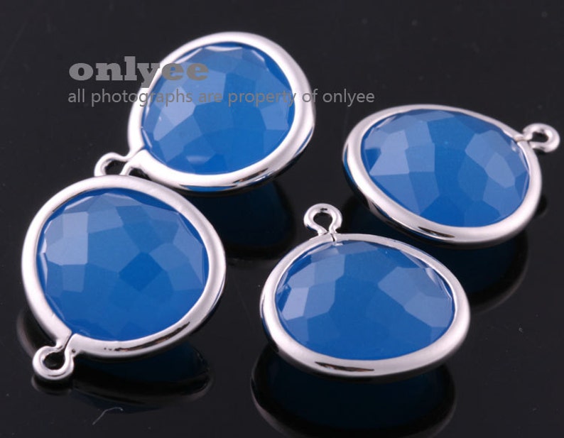 2pcs-16mmX14.2mm NEW Rhodium plated Brass Faceted Double-Sided Delicate glass pendants-Bluelite M414S-E