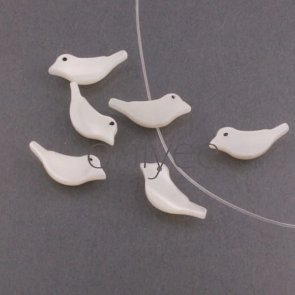 6pcs-16mmX7mm Hand Carved White Mother of Pearl Bird Beads (K325)