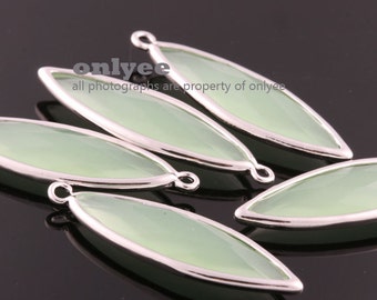 2 stuks-33,5 mm x 10,5 mm rhodium verguld messing grote traan ingelijst glas met hangers-licht mint (M384S-E)