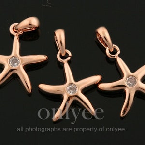 2pcs-17mmX12mm Bright Rose Gold Plated over Brass starfish with one cubic charm pendant, Connector, Jewelry Supply(K307R)