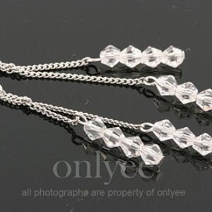 4pcs-46mmX6mm Bright Rhodium plated over Brass Elegant Crystal chain tassel charms, dangles for earrings, necklace pendants(K203S)
