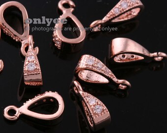 4 piezas - 10 mm x 3,5 mm - Cierre colgante de circonita cúbica de latón chapado en oro rosa brillante, conector de fianza 065 (K819R)
