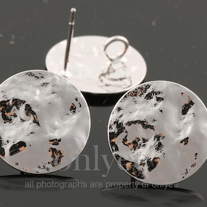 2pair/4pcs-15mmX15mm Bright Rhodium Plated over Brass circle with basic crumbles, 92.5 sterling silver post Earring(K1581S)