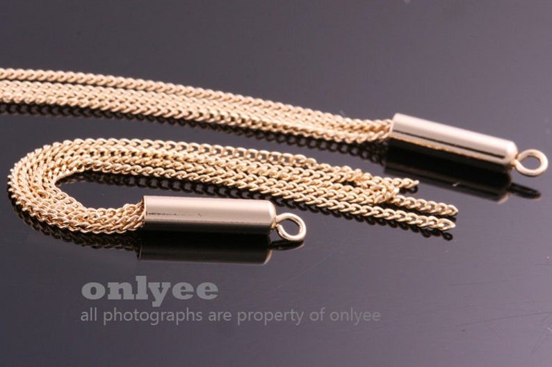 2pcs-75mmX3.5mm Gold plated over Brass chain tassel charms, dangles for earrings, necklace pendantsK1169G image 1