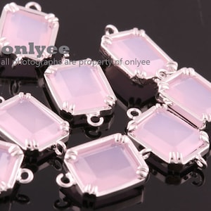 2pcs-16mmX9mm Rhodium plated Brass Geometric Rectangle connectors, links for bracelet charms connectors With Glass-Ice Pink(M381S-C)