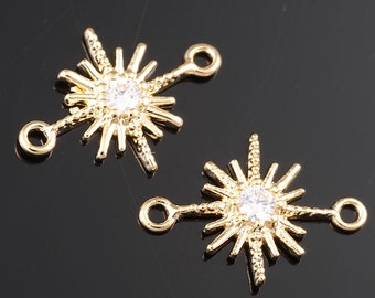 2pcs-15mmX11mm Bright Gold plated over Brass Starcubic charm With Cubic,Zircon Connecters(K2033G)