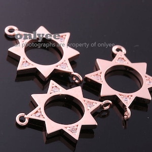 2pcs-21mmX14.5mm Bright Rose Gold plated Brass Star Delicate Star CZ Connectors pendant charms(K1334R)
