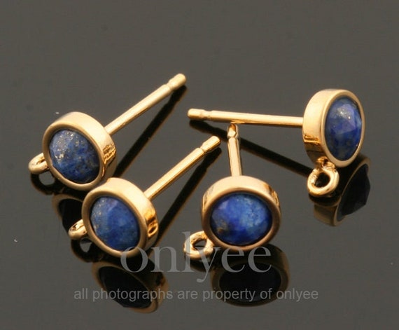 2pcs-7mmx5mm Bright Gold Plated Brass Mini Gemstone Round