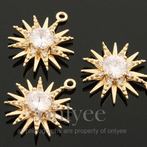 2pcs-17mmX15mm Bright Gold Plated over Brass Star Cubic Charm connector pendant, Connector, Jewerly Supply (K1815G)