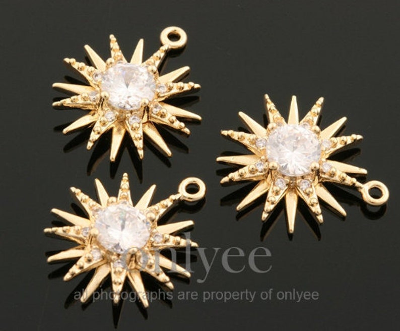 2pcs-17mmX15mm Bright Gold Plated over Brass Star Cubic Charm connector pendant Connector Jewerly Supply K1815G
