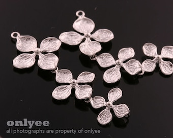 2pcs-42mmX15mm Rhodium plated over Brass Triple Azalea  Flower connectors (K599S)
