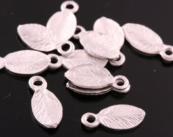 50pcs-5.8mmX11mm Matt Rhodium plated mini leaf charm, pendant, connector096(K340S)