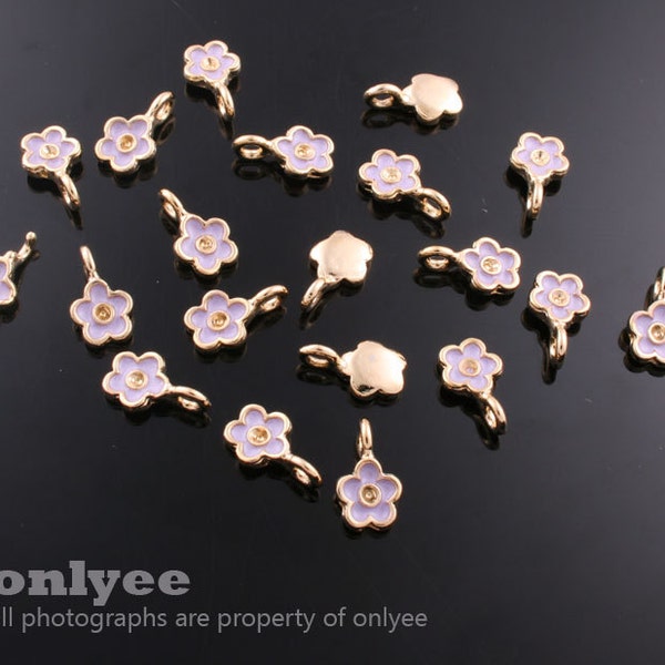 4 pièces -11 mm x 6 mm plaquées or sur laiton avec pendentif à breloques en émail lilas (K562G-C)